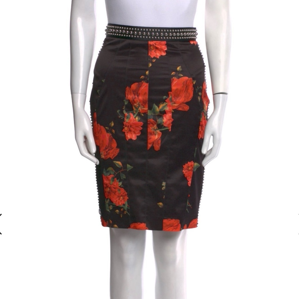 Philipp Plein
Floral Print Knee-Length Skirt sz small studded waistband